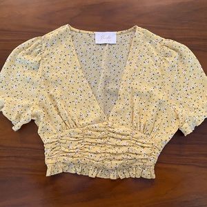 Yellow Floral Boutique Cropped Blouse